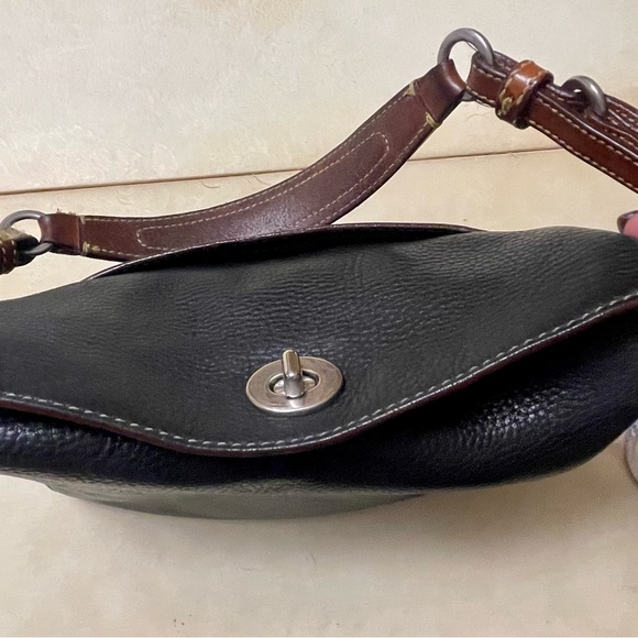 Vintage Coach Leather Shoulder Bag Black Brown Purse Twist lock - Picture 6 of 8